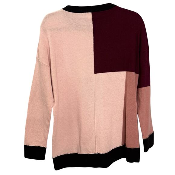 Kate‎ Spade Revolve M Colorblock Crewneck Sweater Pink Maroon Wool Cashmere Twee - Picture 4 of 10